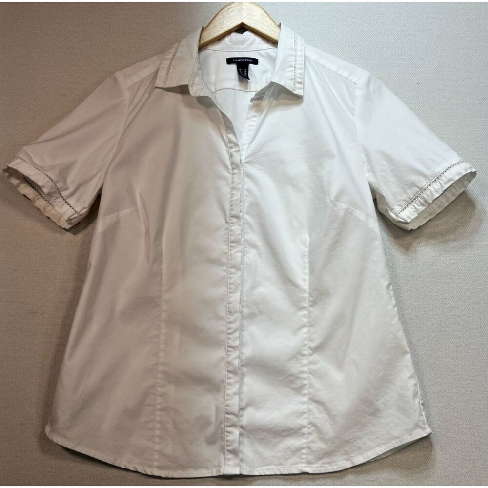 Lands' End Women's Shirt Blouse Summer Size 10 White Lightweight Beach